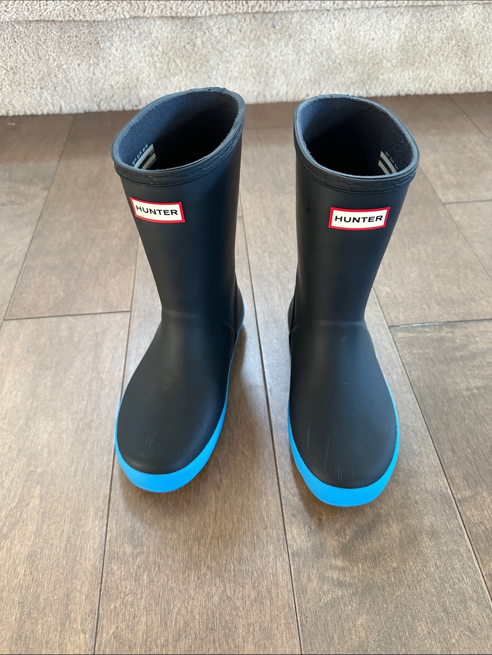 Hunter Kids Black Rain Boots with Blue Trim